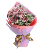 百年好合-9枝粉香水百合，高山积雪点缀